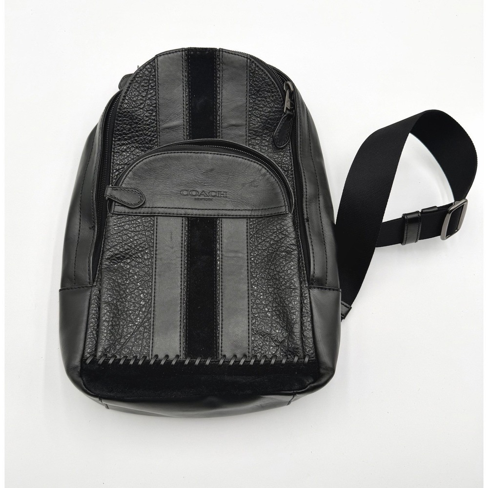 RARE Coach Backpack F49333 Houston Pack Baseball Stitch Black Leather Travel Bag